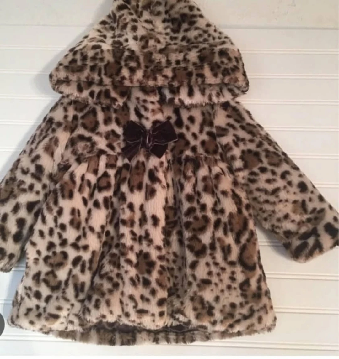 Leopard Print Faux Fur Hooded Coat