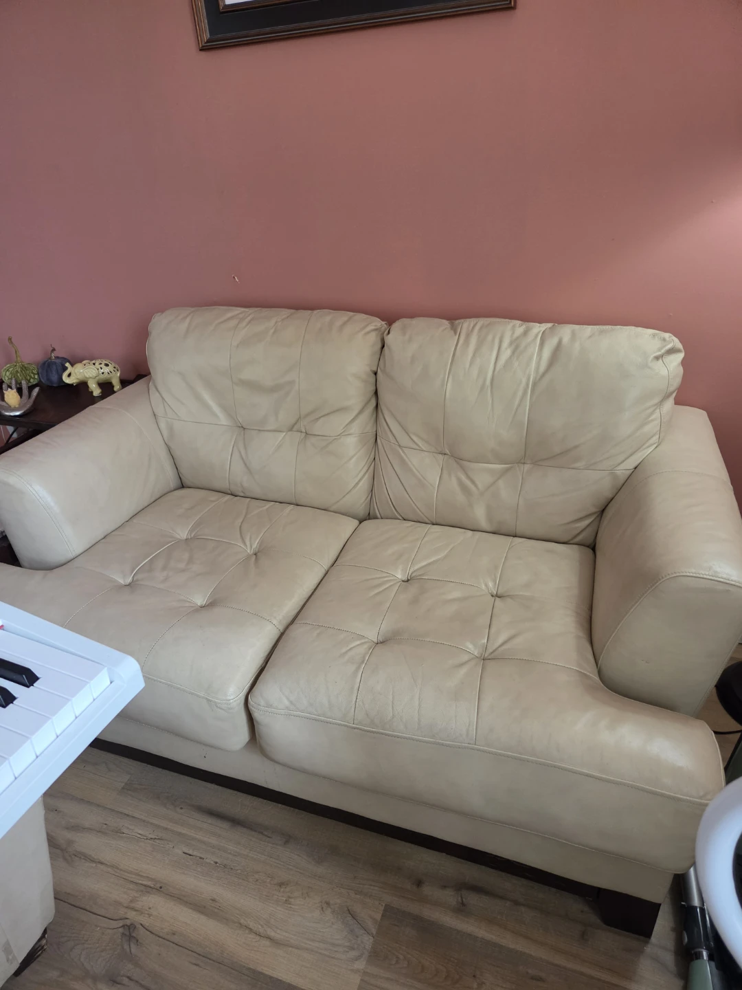Cream Leather Sofa by Ashley