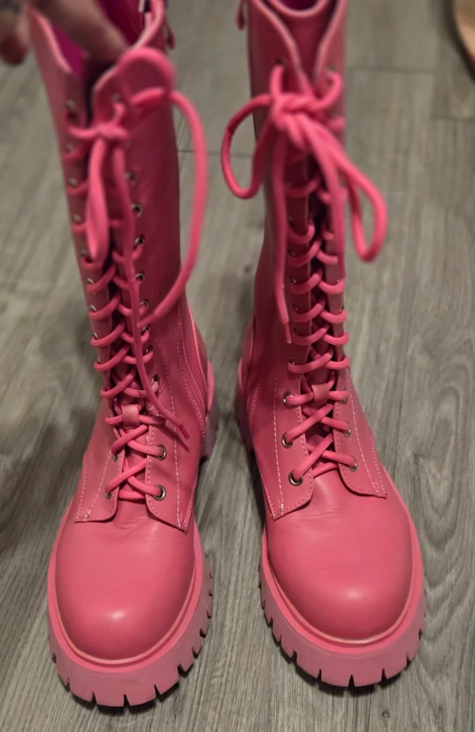 Pink Lace-Up Knee-High Boots - photo 2