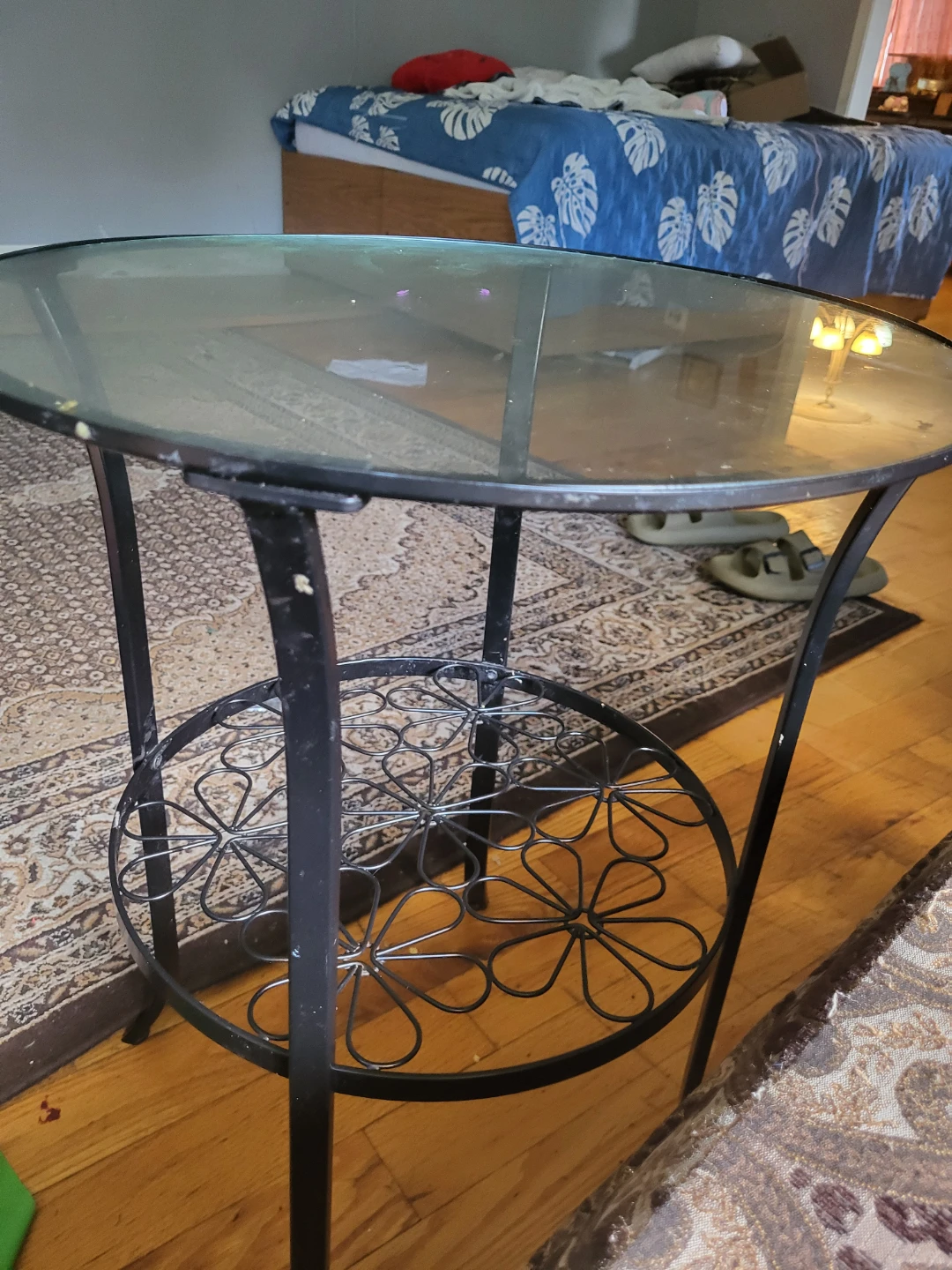 Glass Top Side Table with Metal Base