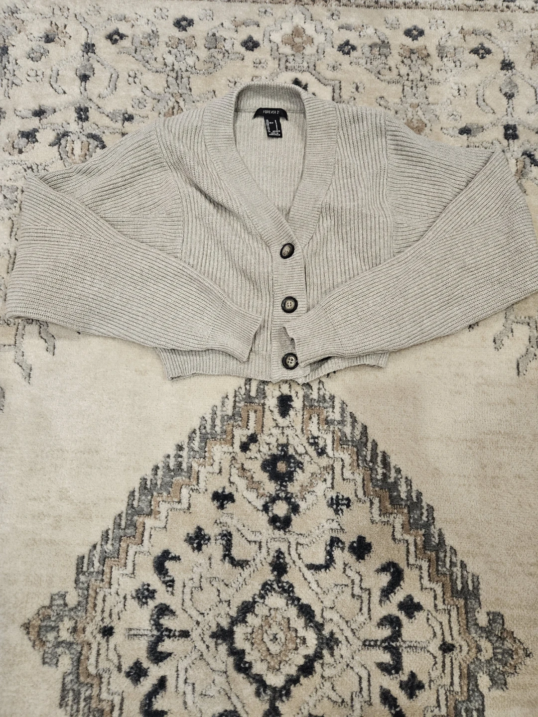 Forever 21 Grey Ribbed Button-Up Cardigan