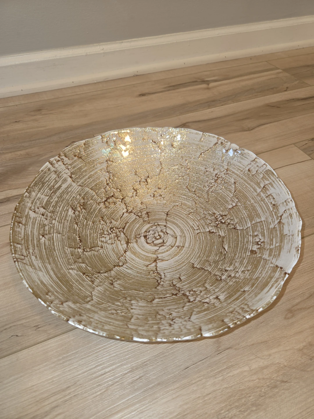 Turkish Art Glass 12" Bowl Beige, Sparkling Gold