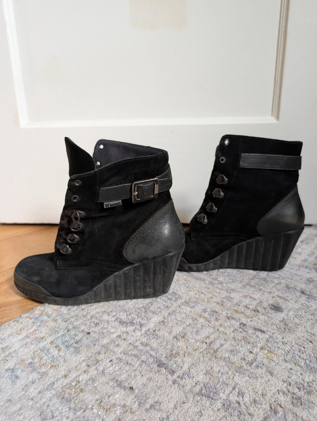 MAG Black Suede Wedge Ankle Boots - photo 3