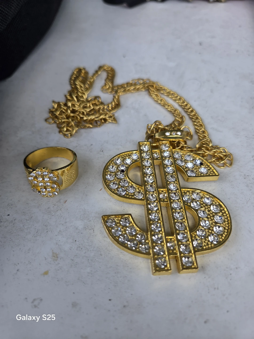 Gold Dollar Sign Pendant Necklace and Ring Set - photo 2