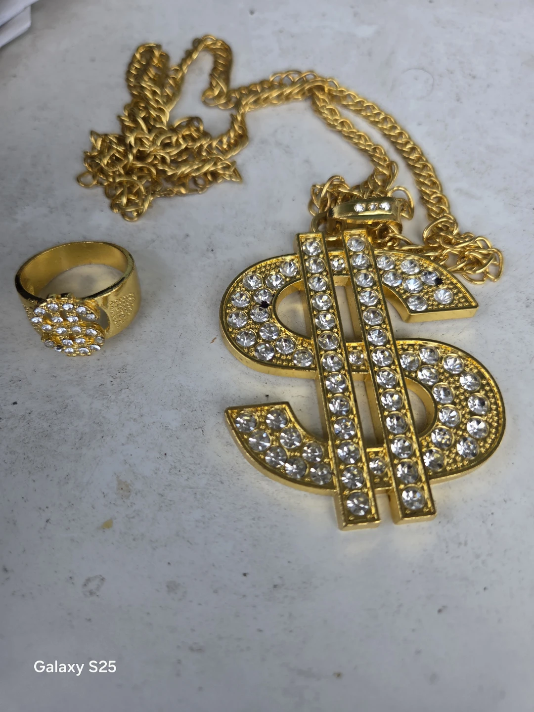 Gold Dollar Sign Pendant Necklace and Ring Set - photo 5