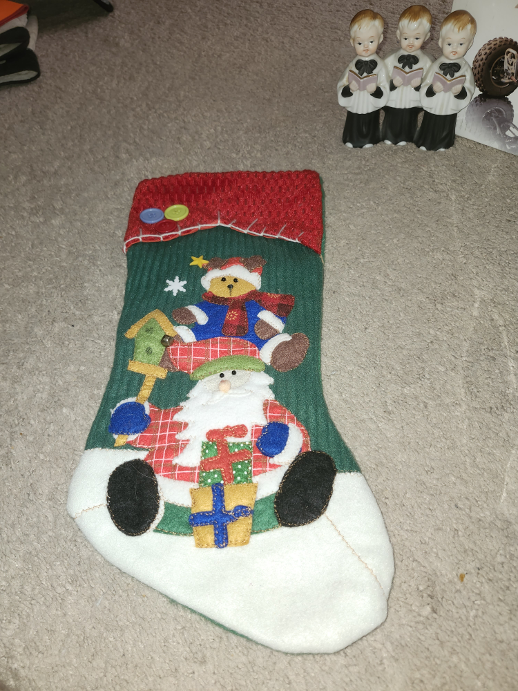 Christmas Stocking with Santa and Bear Design