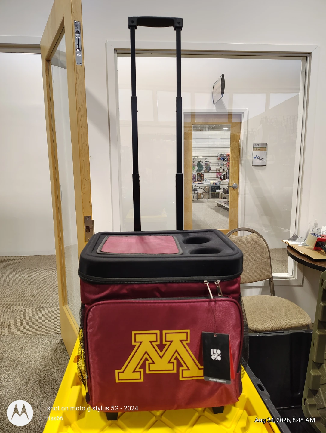 Maroon Rolling Cooler Bag with "M" Logo