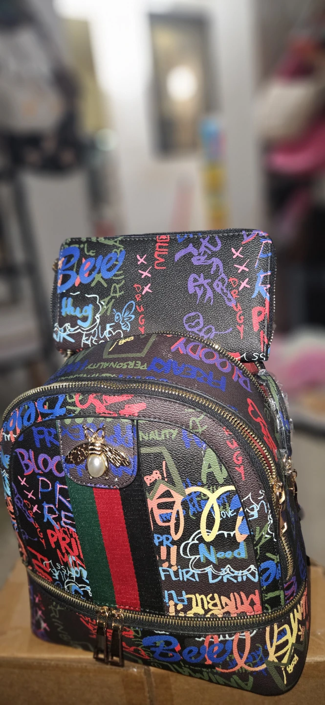 Graffiti Print Backpack with Matching Wallet - photo 2