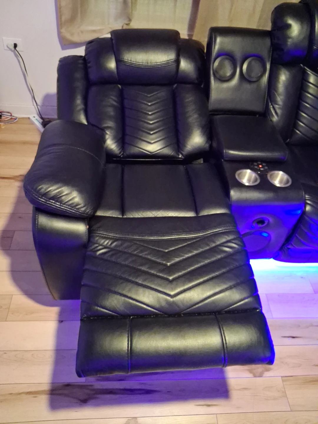 Black Faux Leather Sectional Recliner with LED Lights