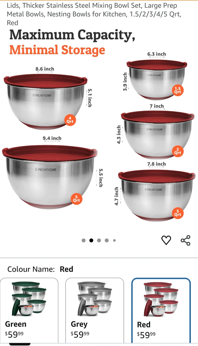 New Priority Chef 5pc Stainless Steel Mixing Bowl Set with Lids - photo 5
