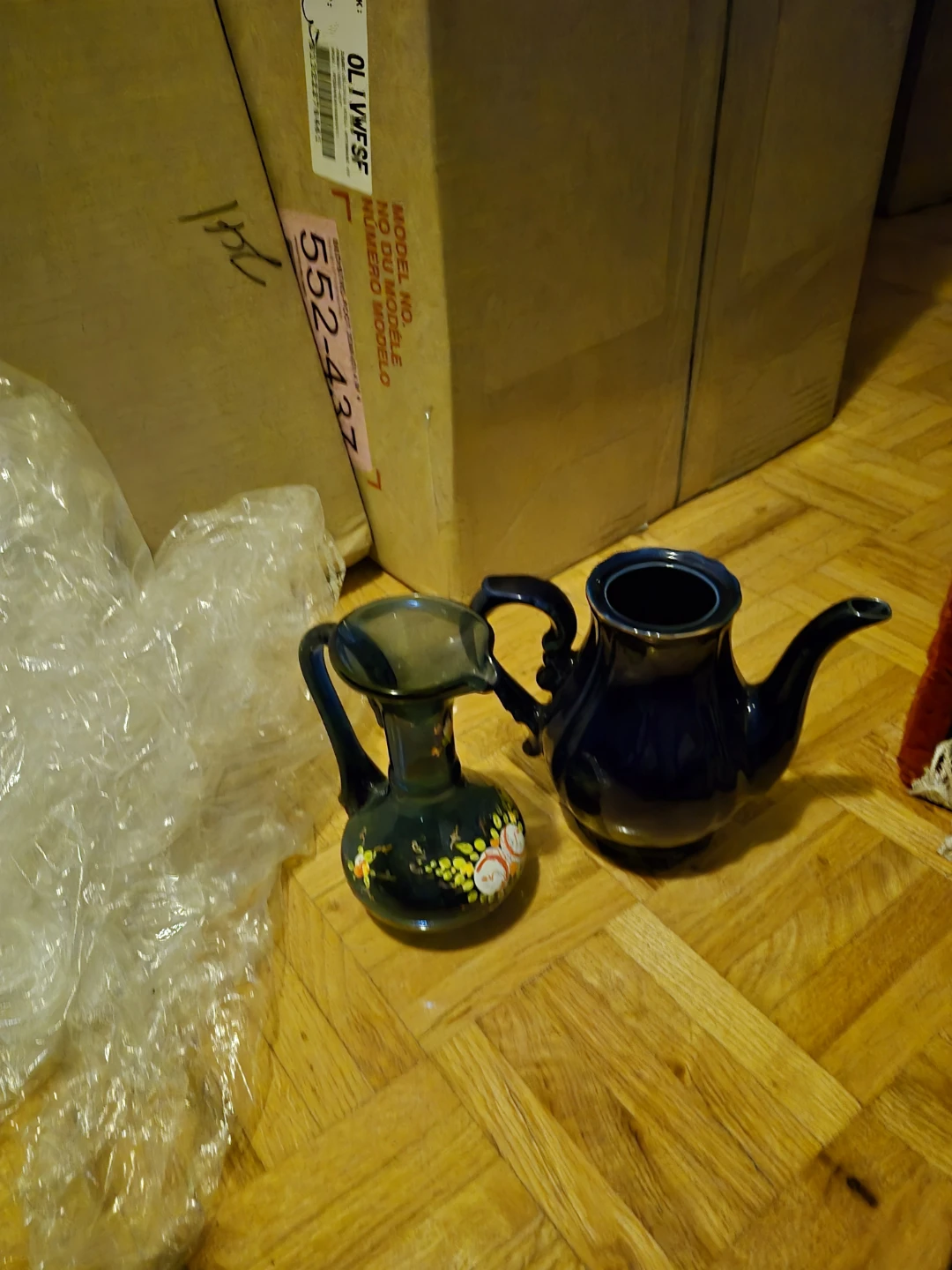 Blue Ceramic and Glass Pitchers