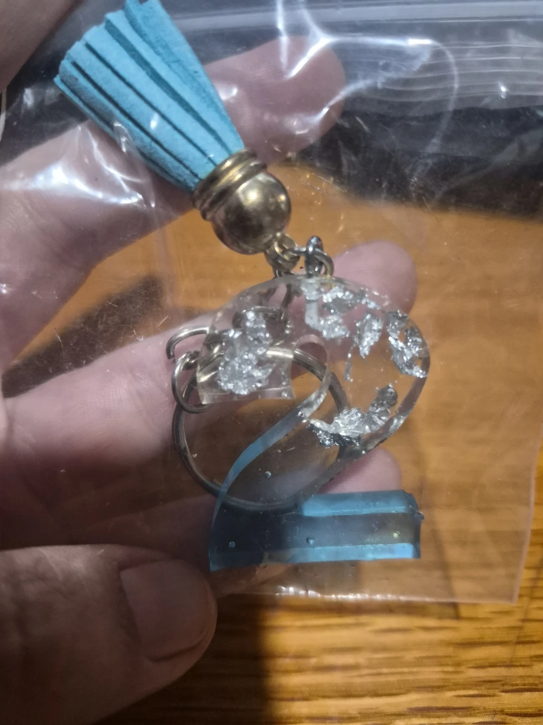 Resin Keychain with Blue Tassel