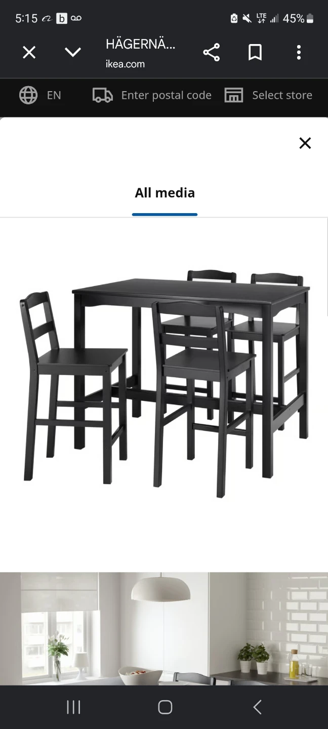 IKEA HÄGERNÄS Bar Table and 4 Stools Set