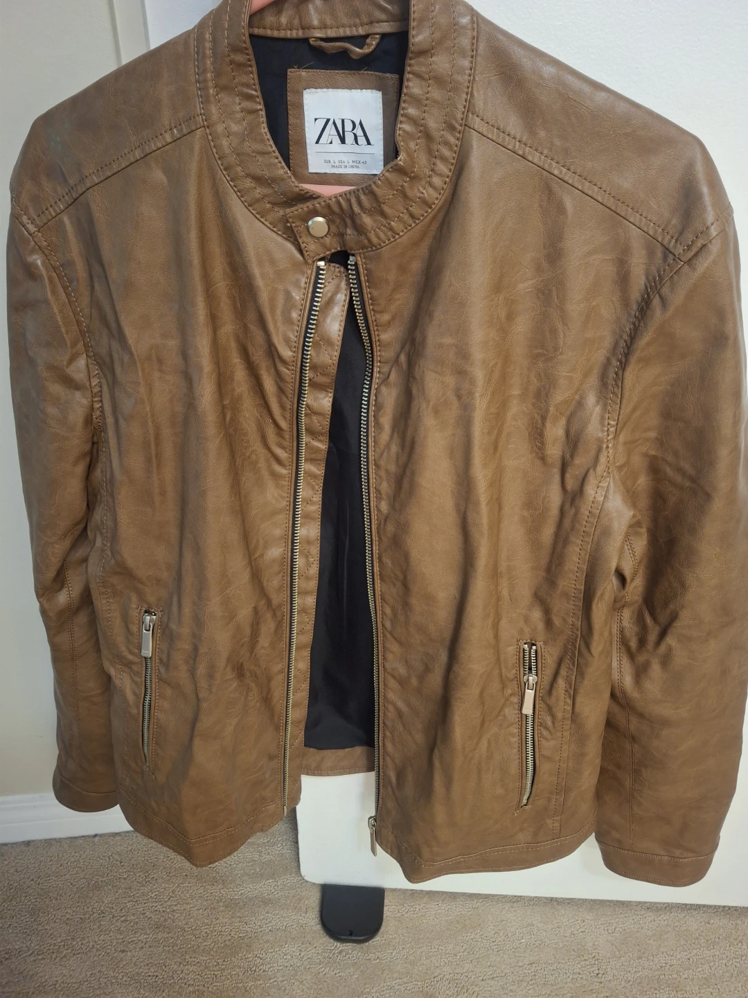 ZARA Brown Faux Leather Jacket - photo 3