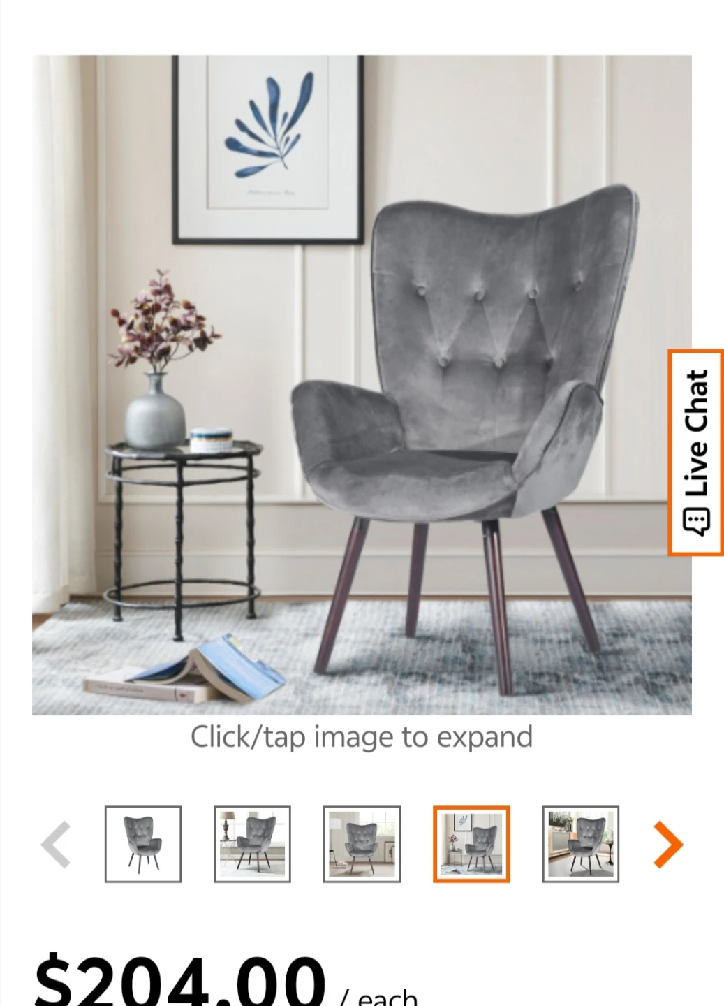 Grey Velvet Accent Chair - photo 3