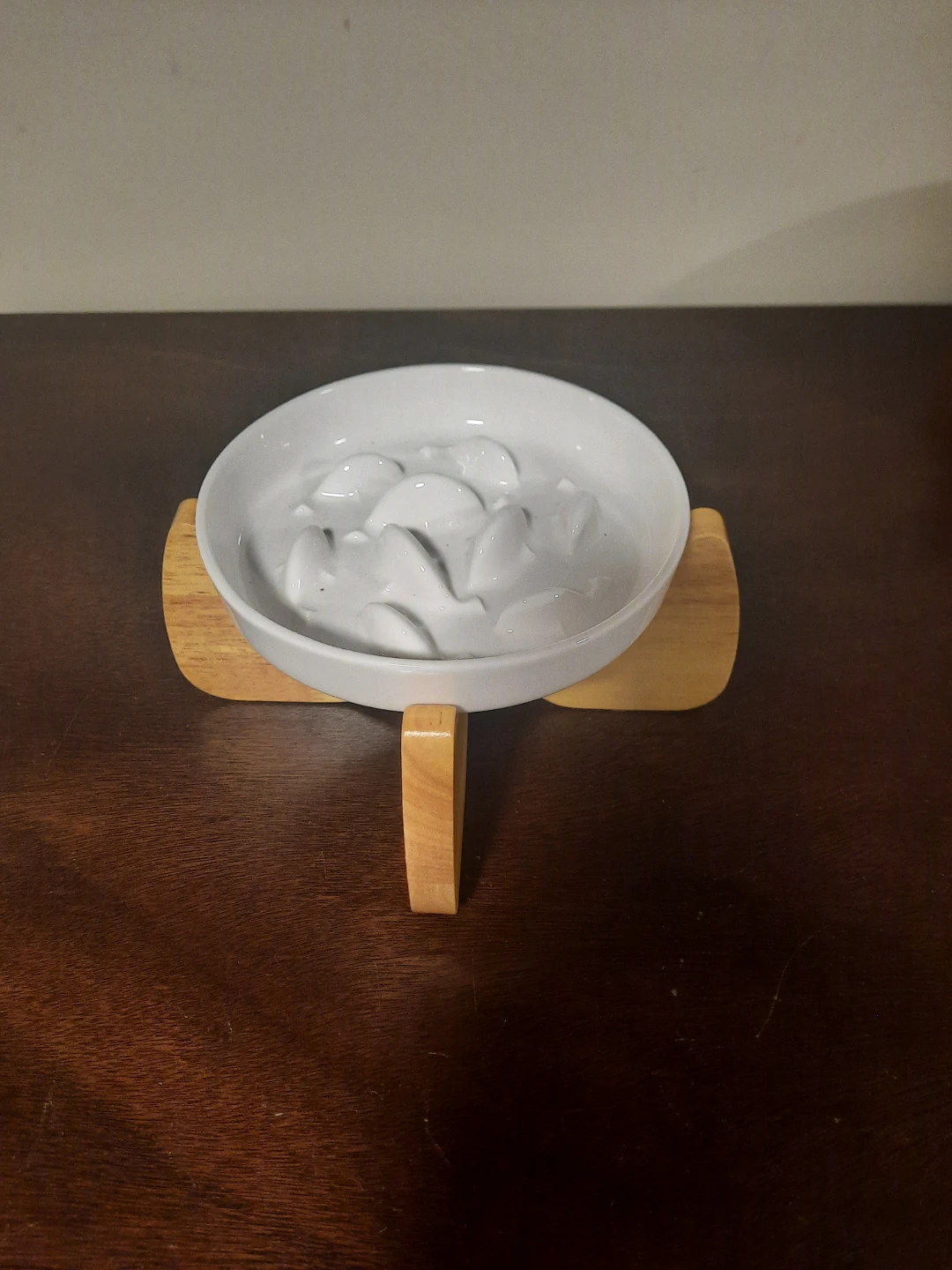 Cat food bowl- raised  for slow eating