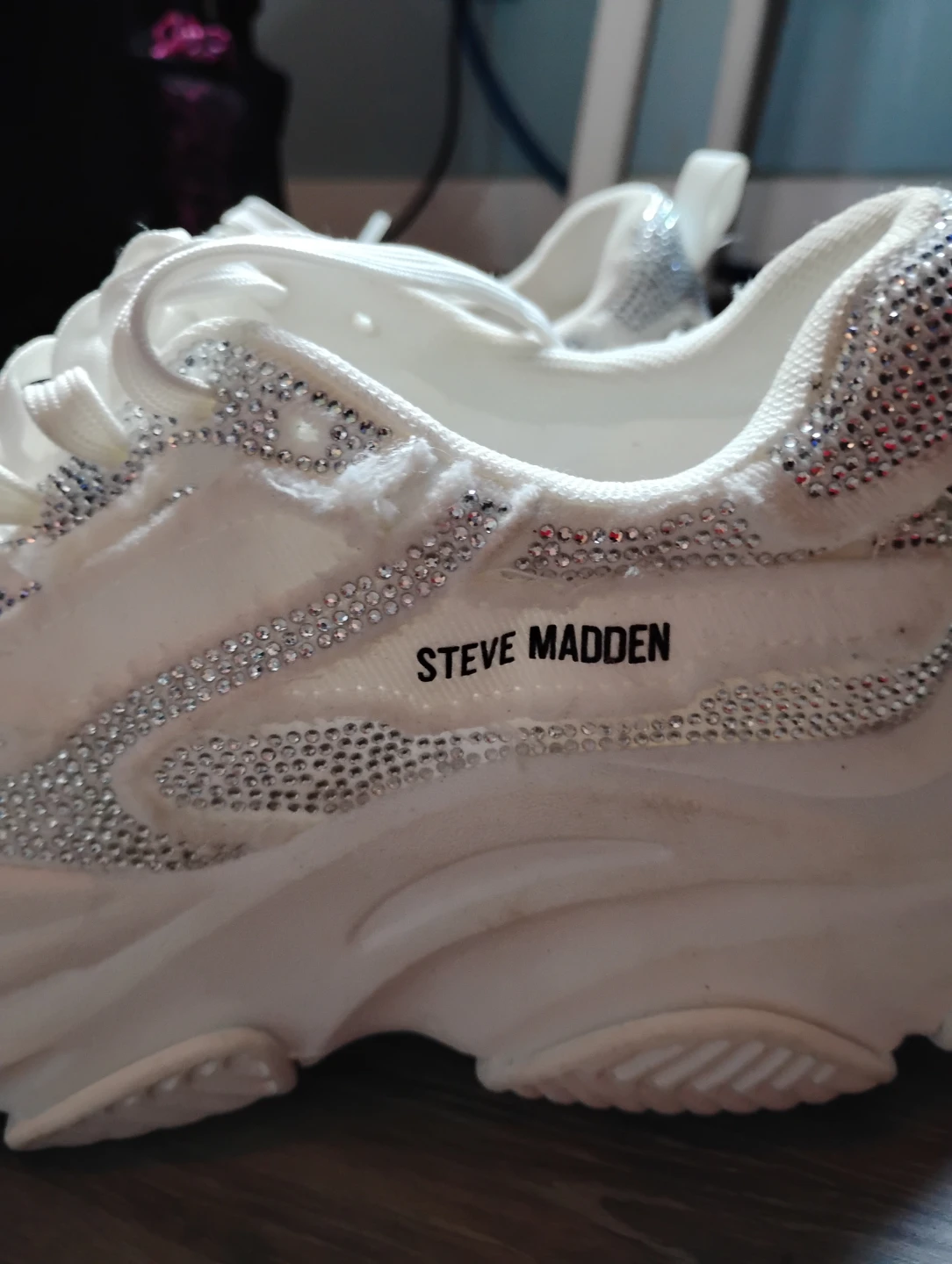 Steve Madden White Rhinestone Chunky Sneakers Size 7 - photo 3