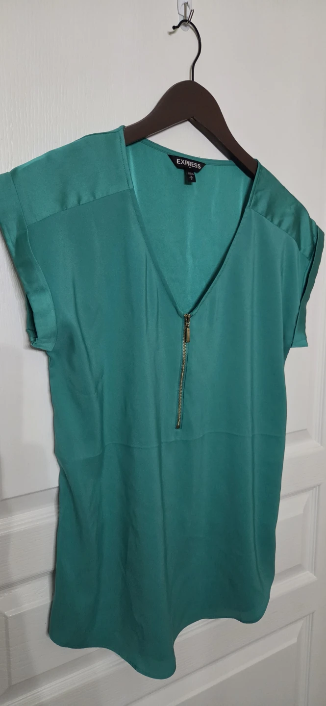 Express Teal Green Zipper Front Blouse
