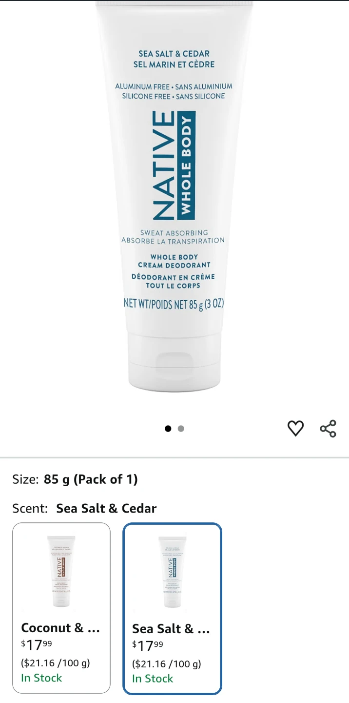 New! Native Body Cream Deodorant Sea Salt & Cedar 85g
