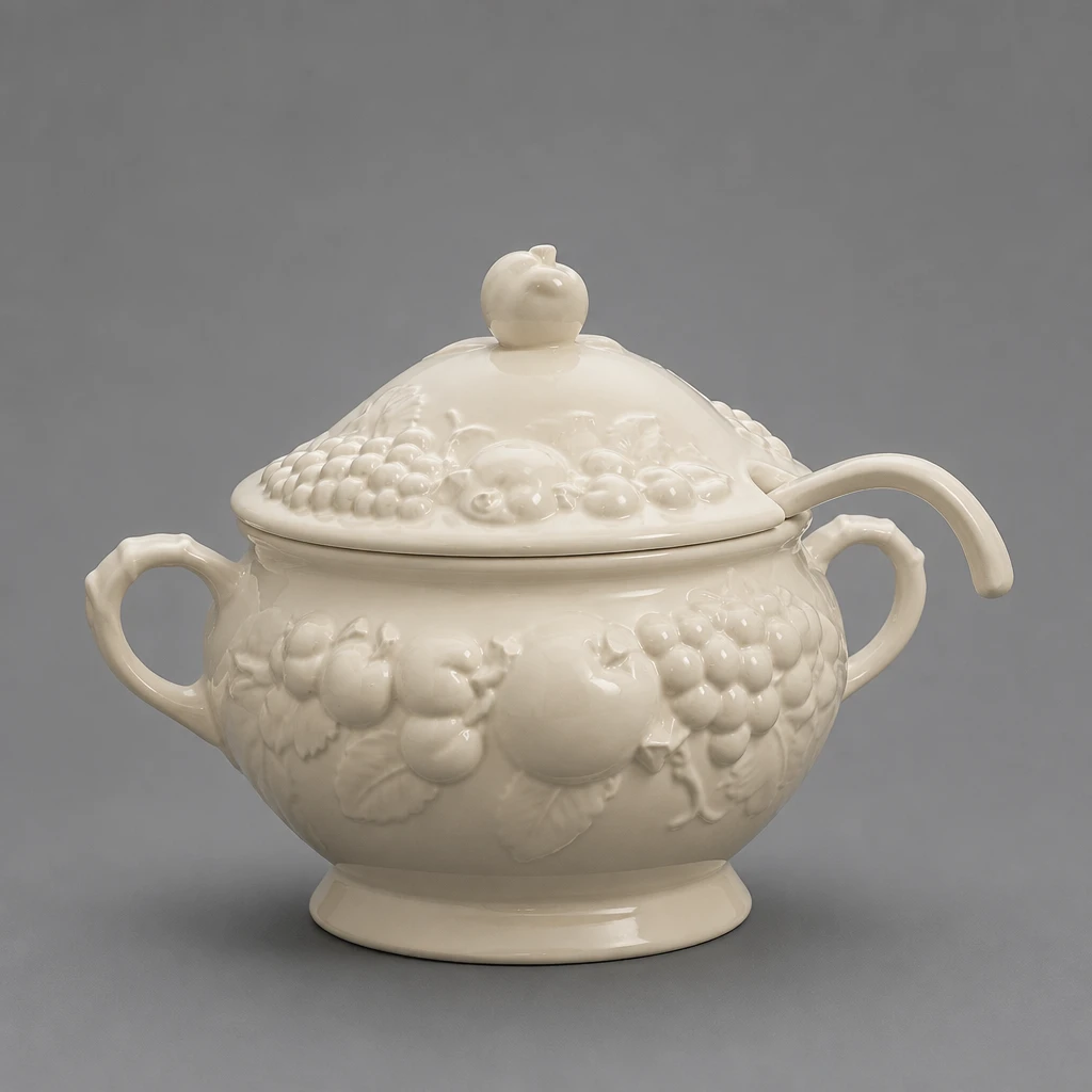 Vintage White Ceramic Footed Soup Tureen with Lid and Ladle - photo 2
