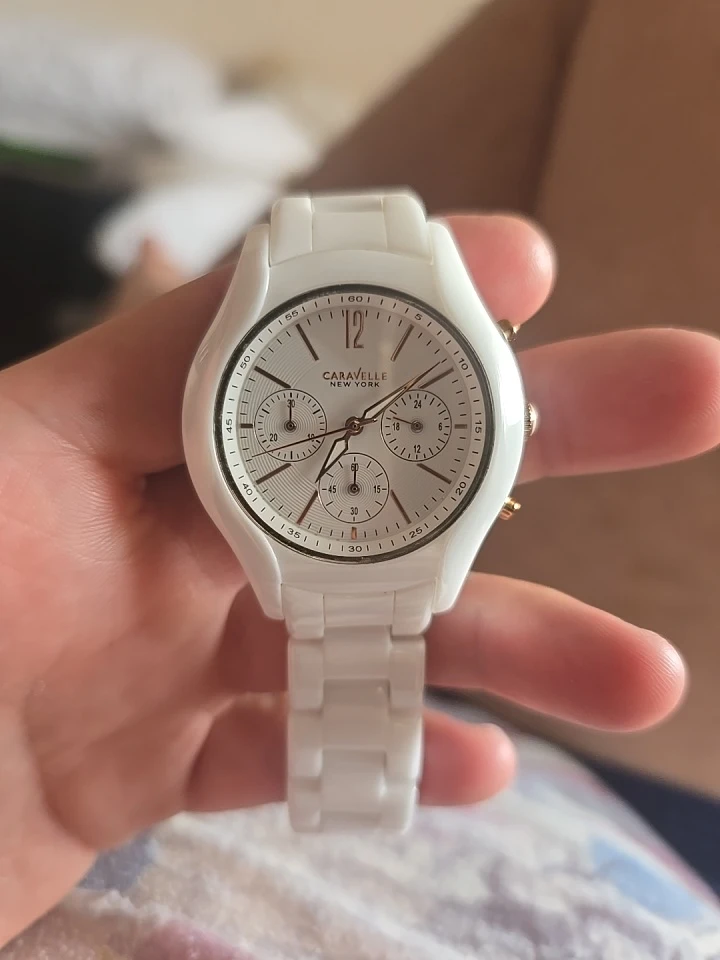 Caravelle New York White Ceramic Chronograph Watch