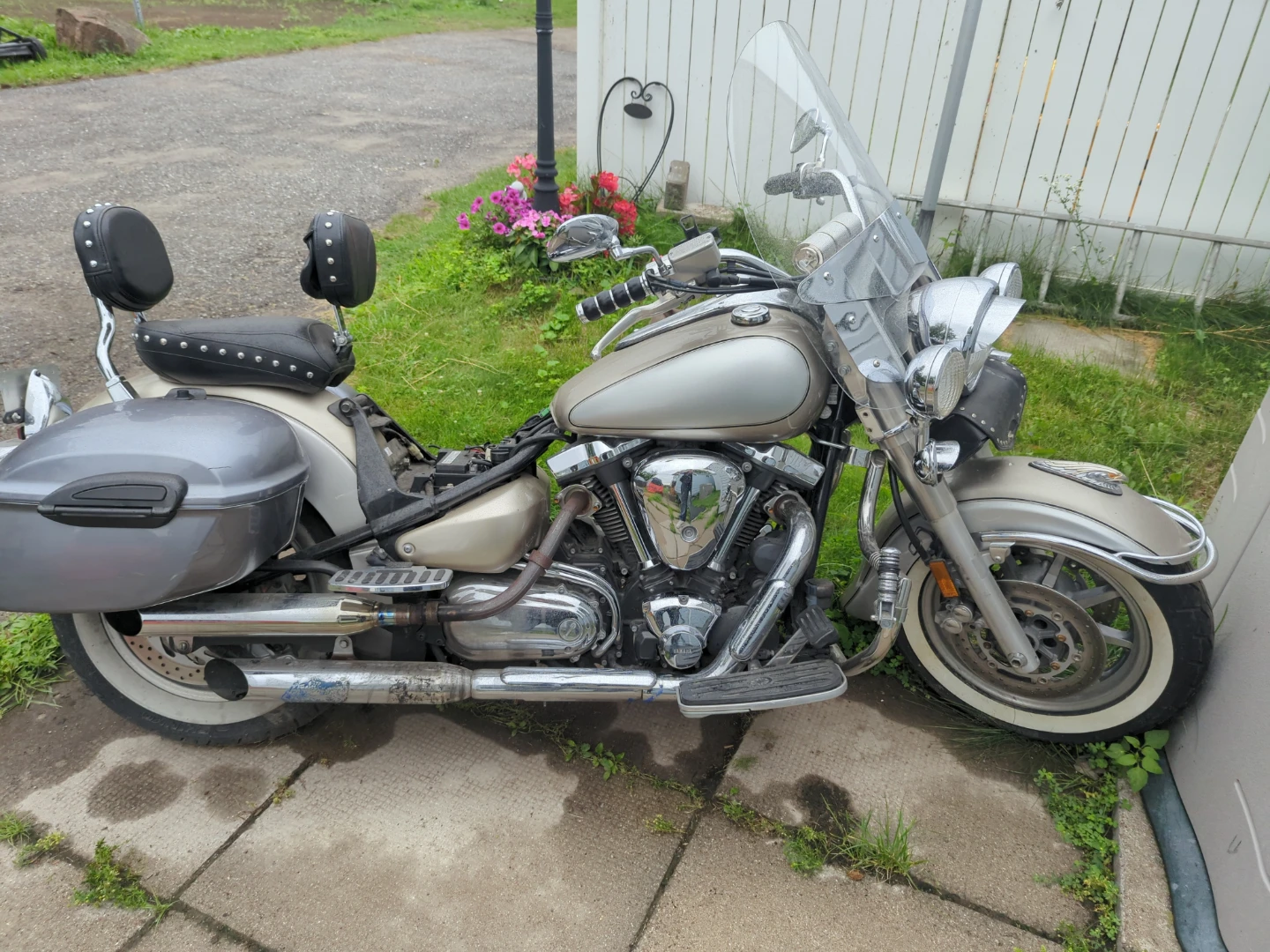 Silver Cruiser Motorcycle with Saddlebags
