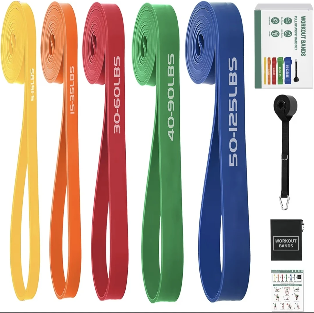 5-Piece Workout Bands Set with Door Anchor and Storage Bag