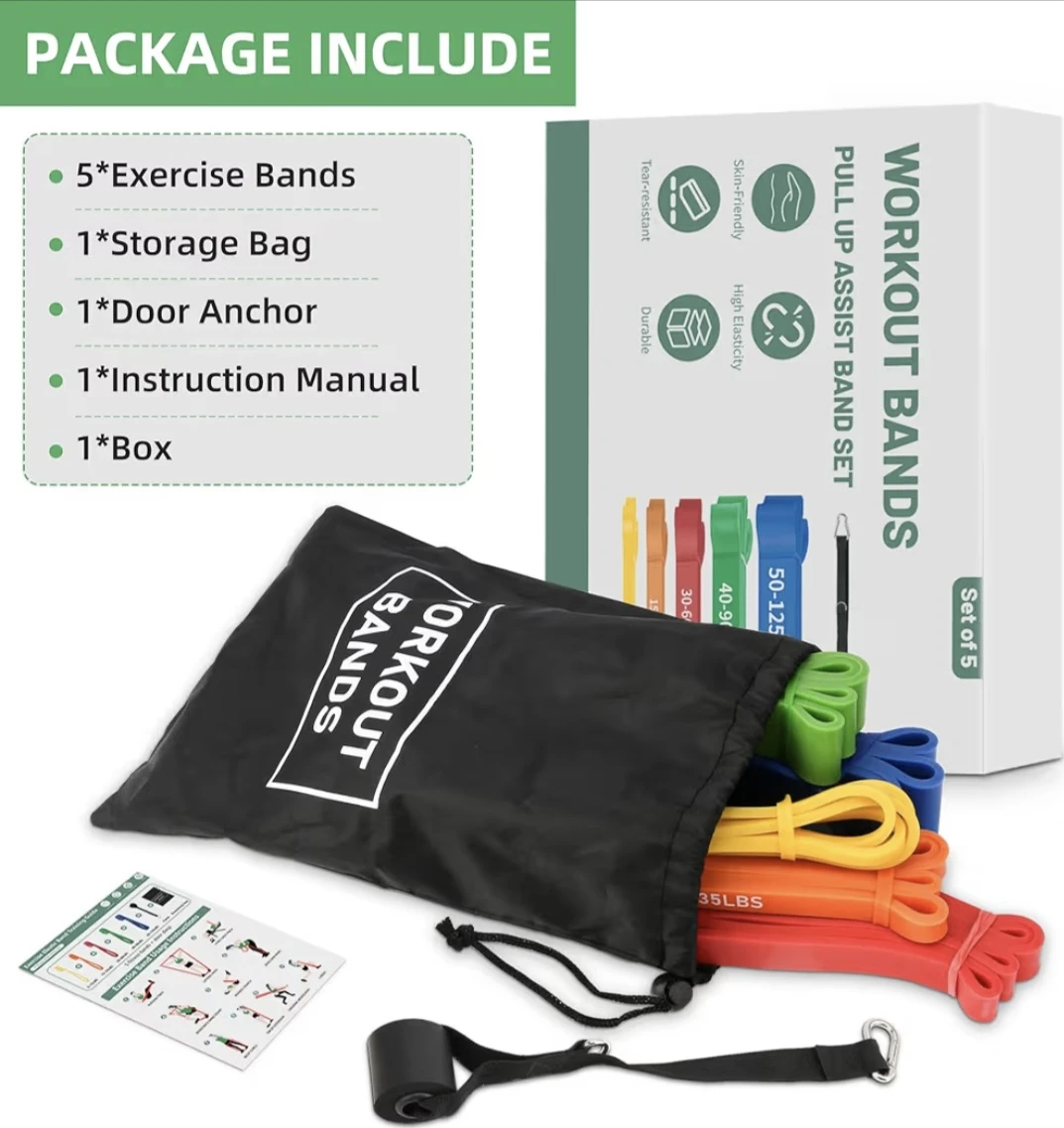 5-Piece Workout Bands Set with Door Anchor and Storage Bag - photo 3