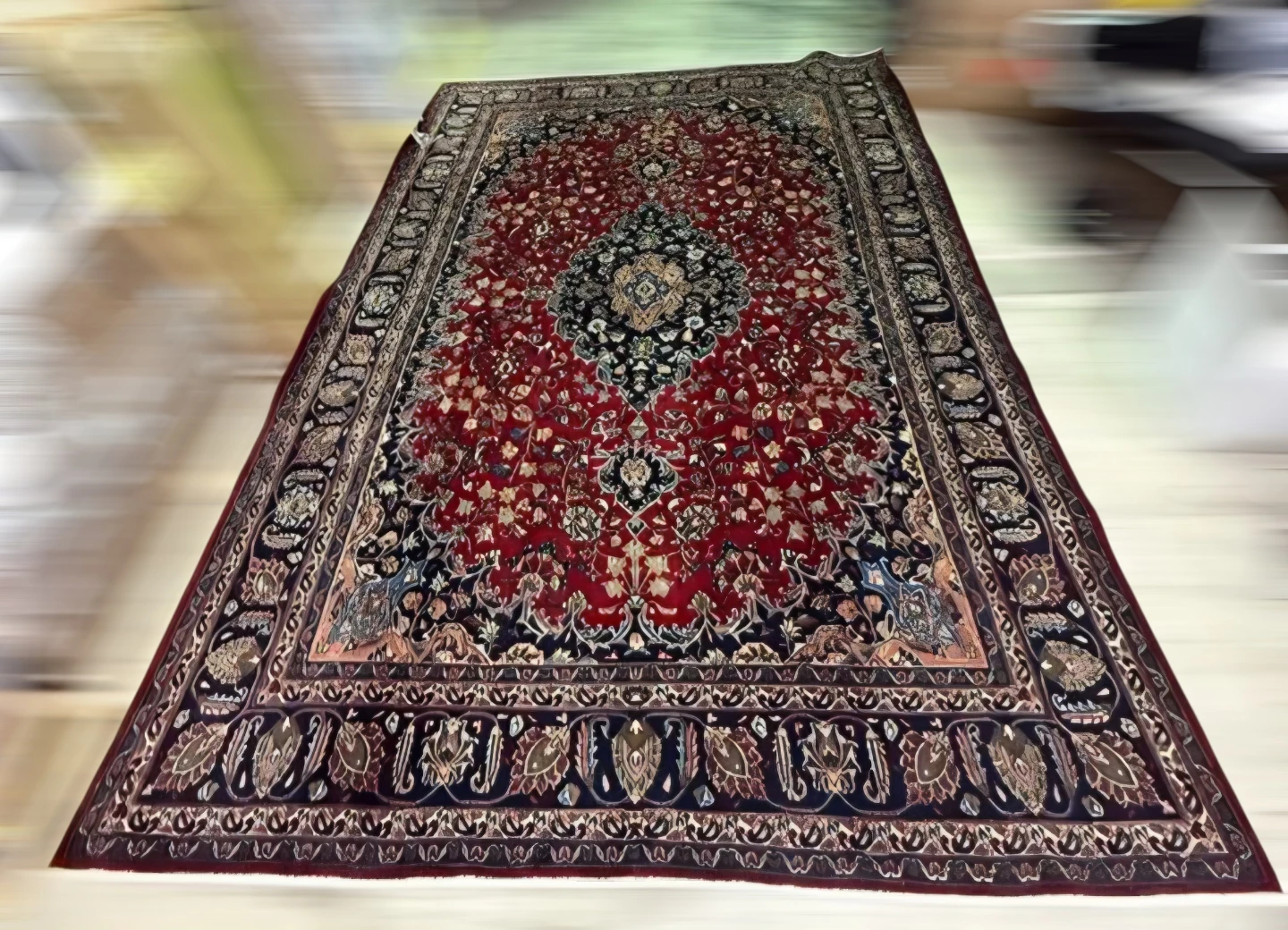 Authentic Mashhad Persian Hand-Knotted Wool Area Rug