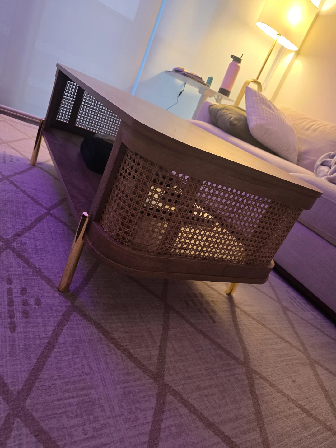 Wooden Coffee Table with Cane Detailing