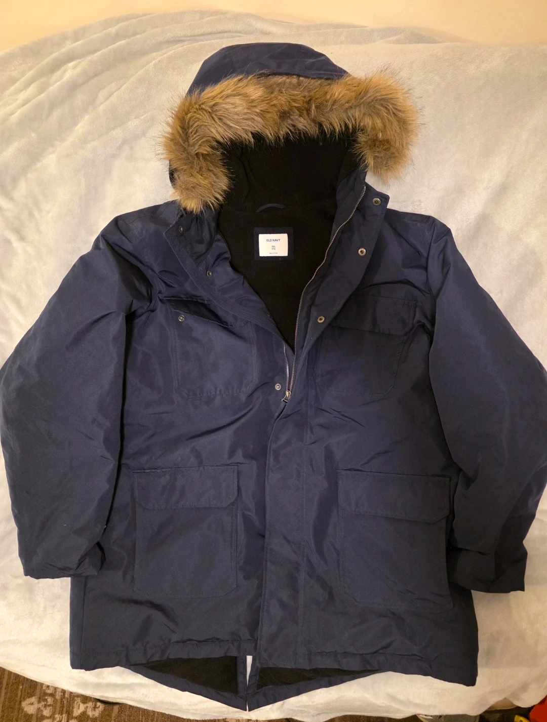Old Navy Navy Blue Parka Jacket with Fur Hood
