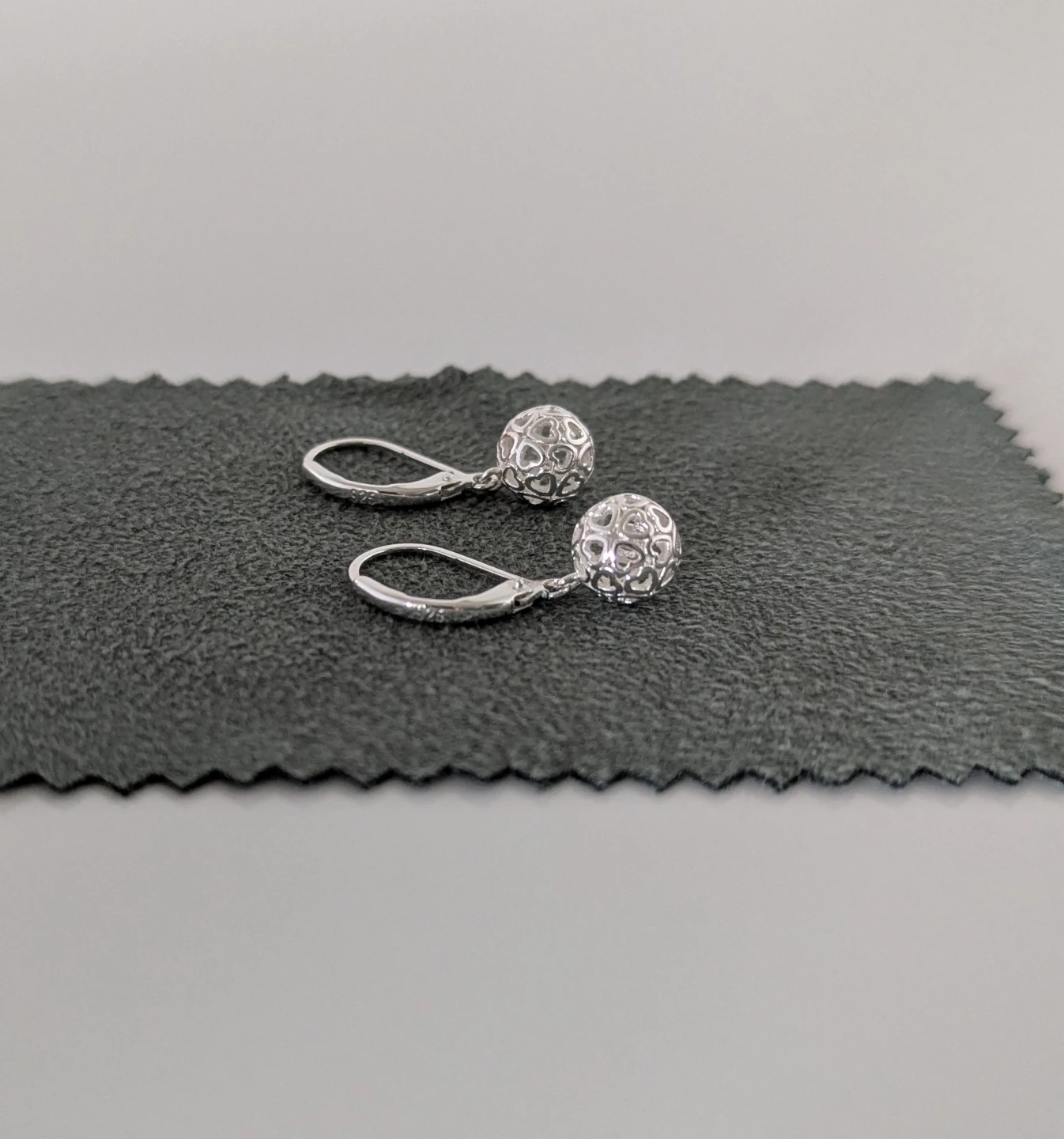 Solid 925 Sterling Silver Filigree Heart Ball Drop Earrings - photo 3