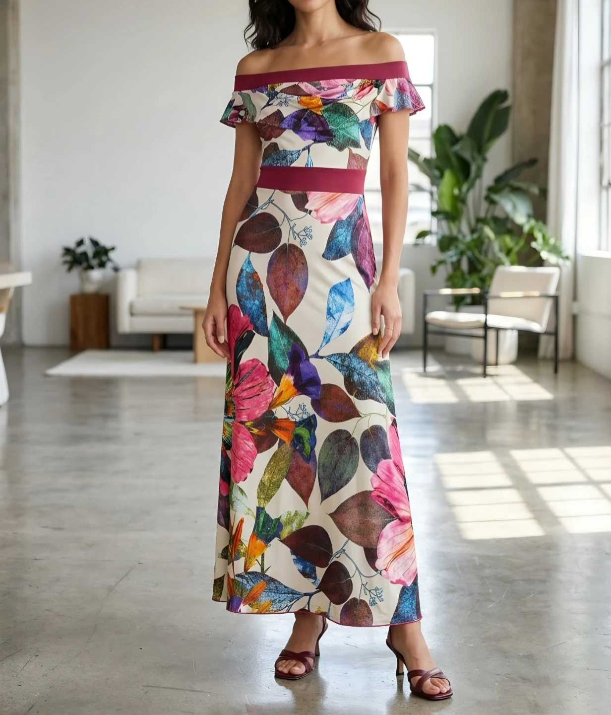 Anthropologie Floral Off-the-Shoulder Maxi Dress