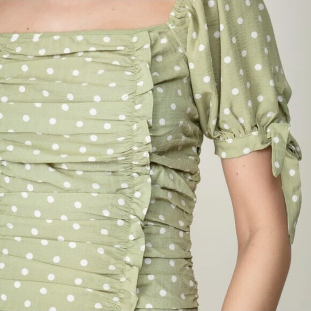 NWT Lumiere Sara Sage Green Polka Dot Ruched Mini Dress - photo 4