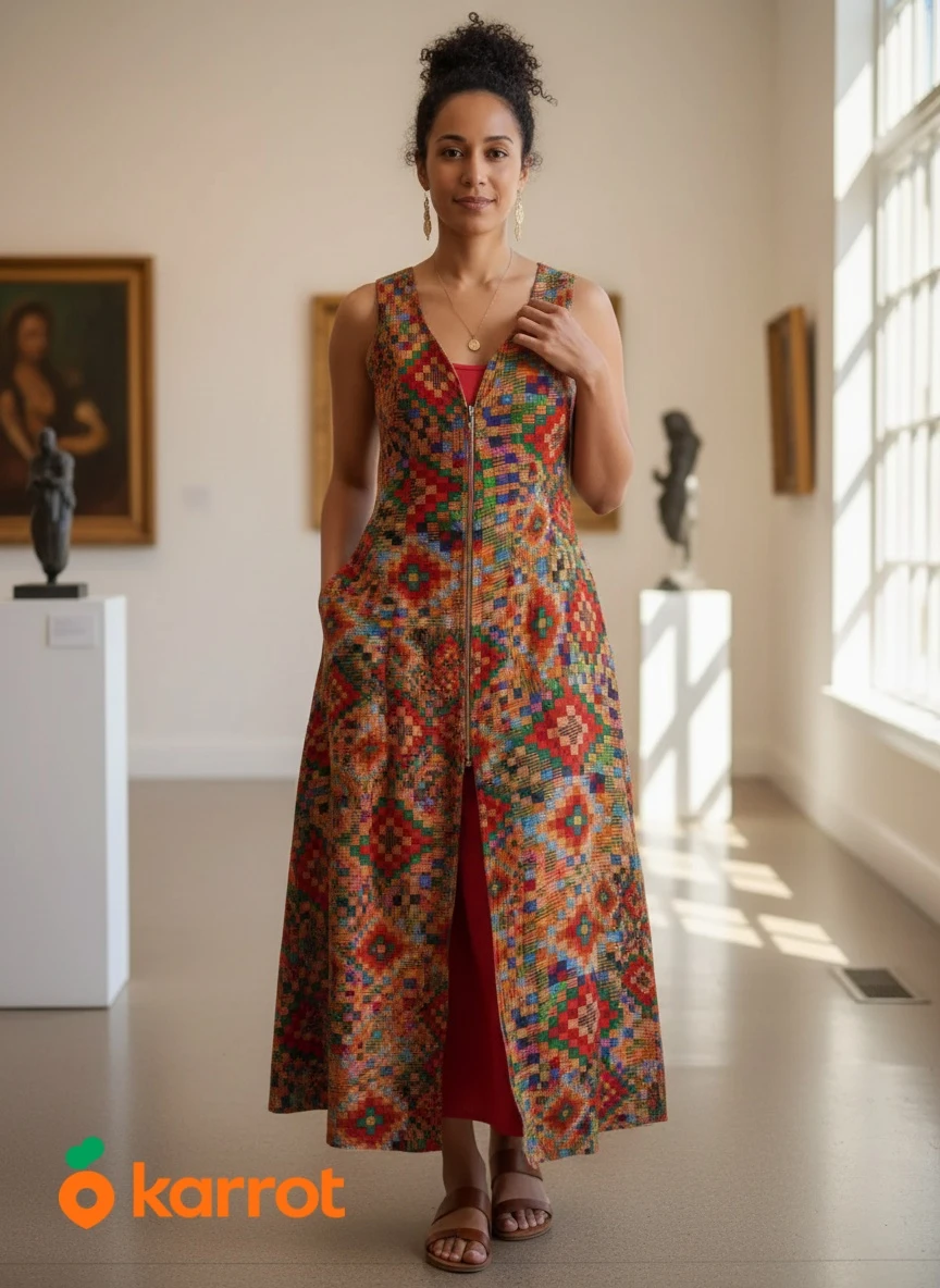 Maxi Vest Dress - Vibrant Geometric Pattern - photo 4