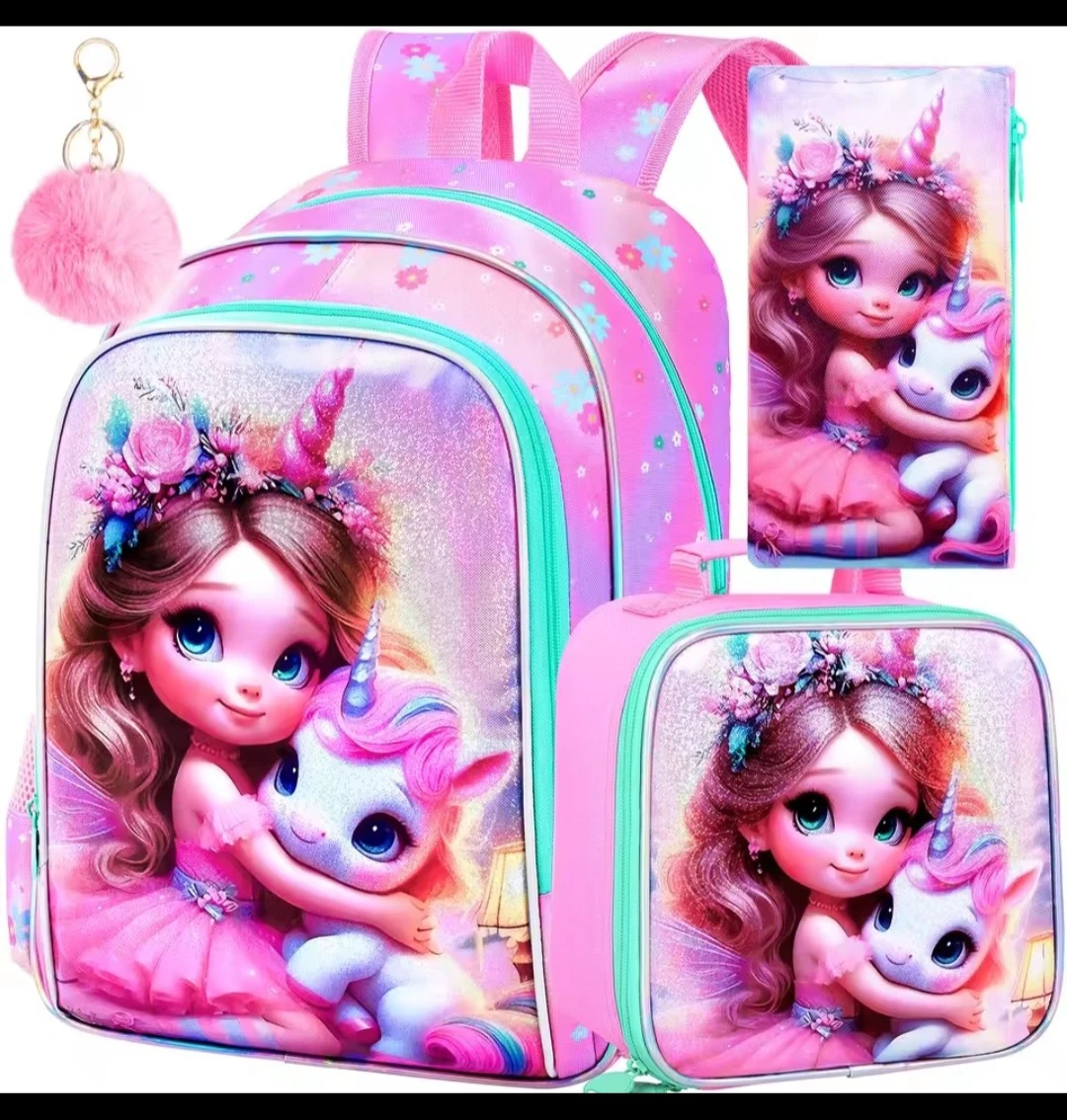 3-Piece Unicorn Backpack Set with Lunch Bag and Pencil Case - photo 2