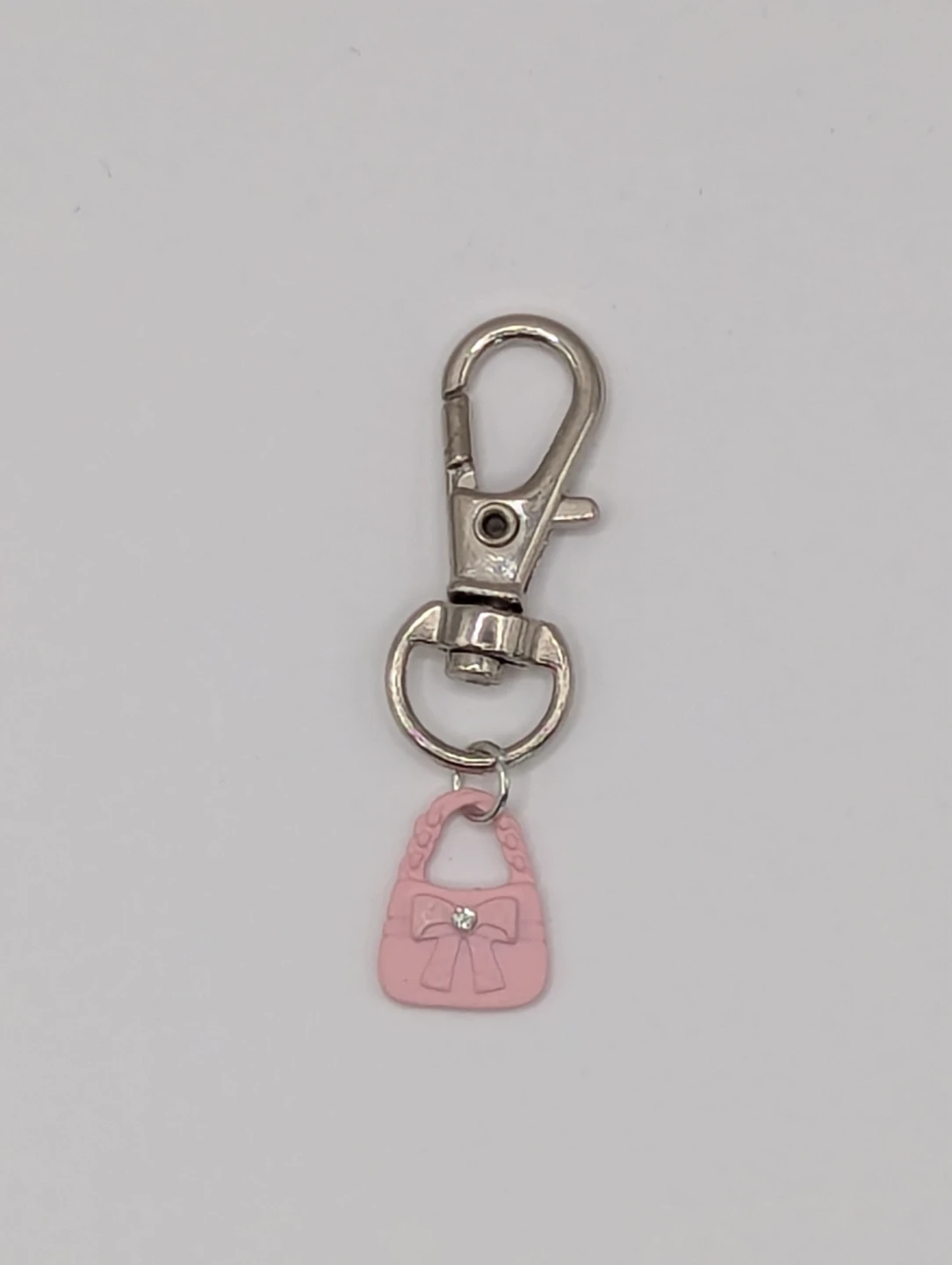 Pink Handbag Keychain with Rhinestone Charm