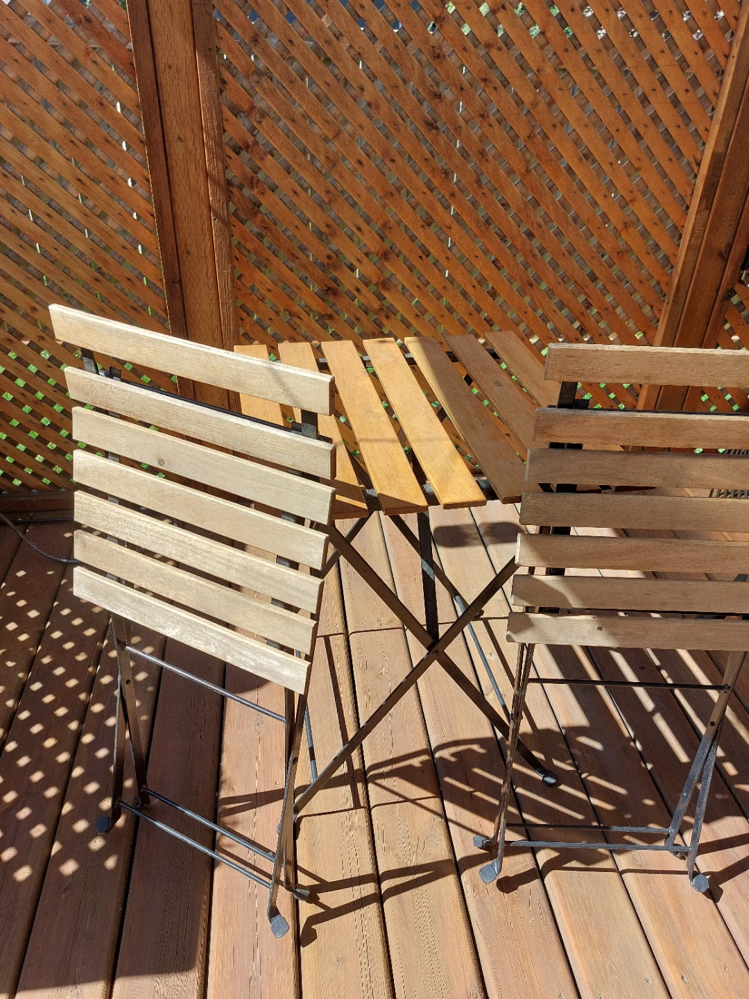 Wooden and metal folding bistro table and chair set