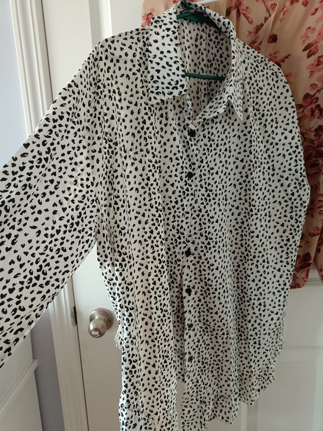 White and black patterned button-up shirt