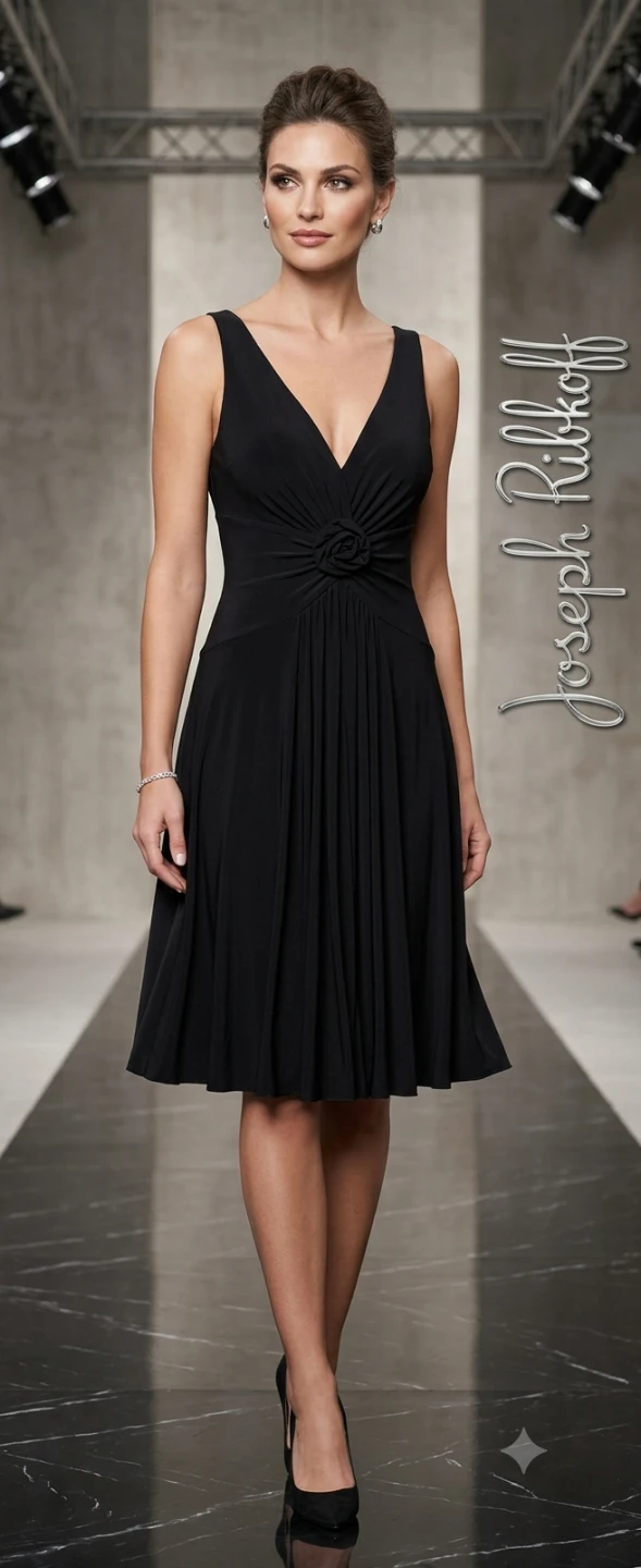 Joseph Ribkoff Black V-Neck Knot Front Dress