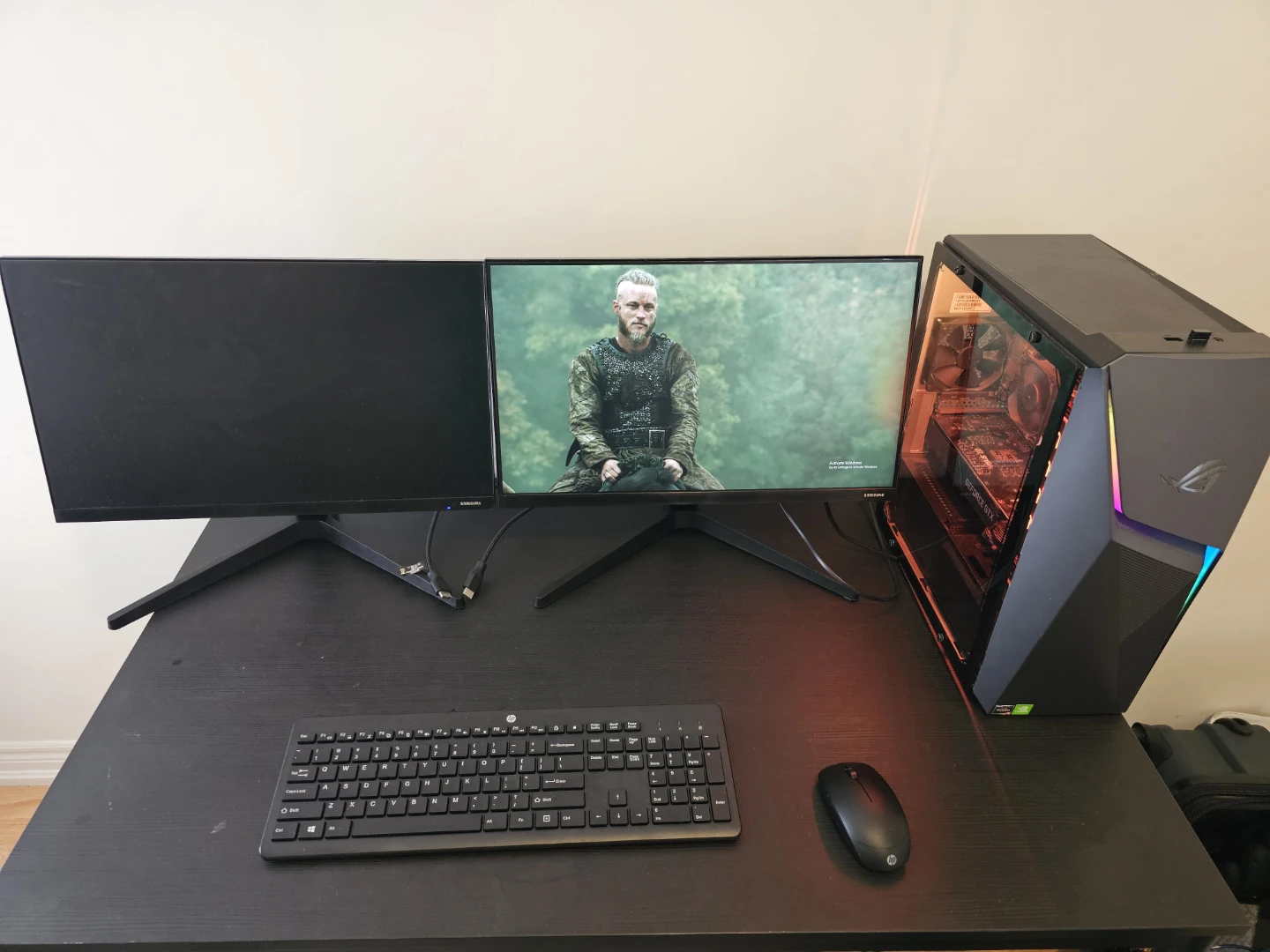 Gaming PC Setup with Dual Monitors, Keyboard, and Mouse - photo 3