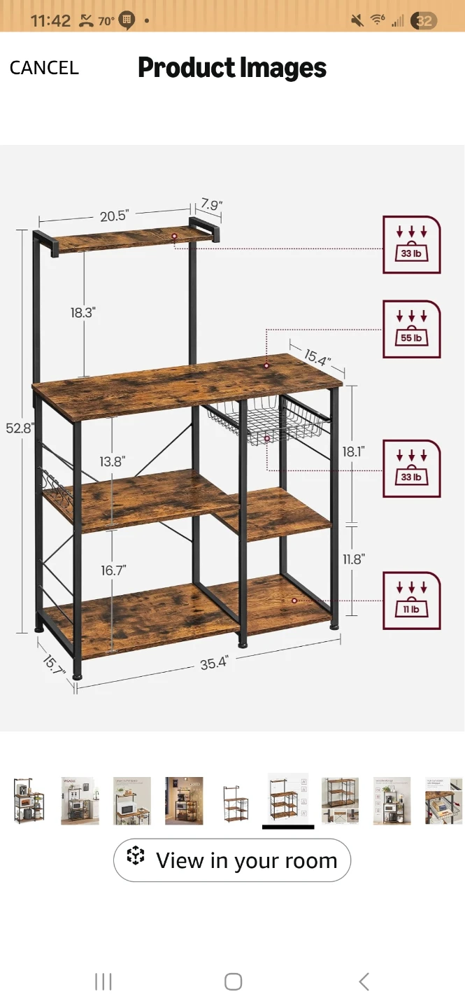 Rustic Brown Kitchen Baker's Rack with Shelves - photo 2