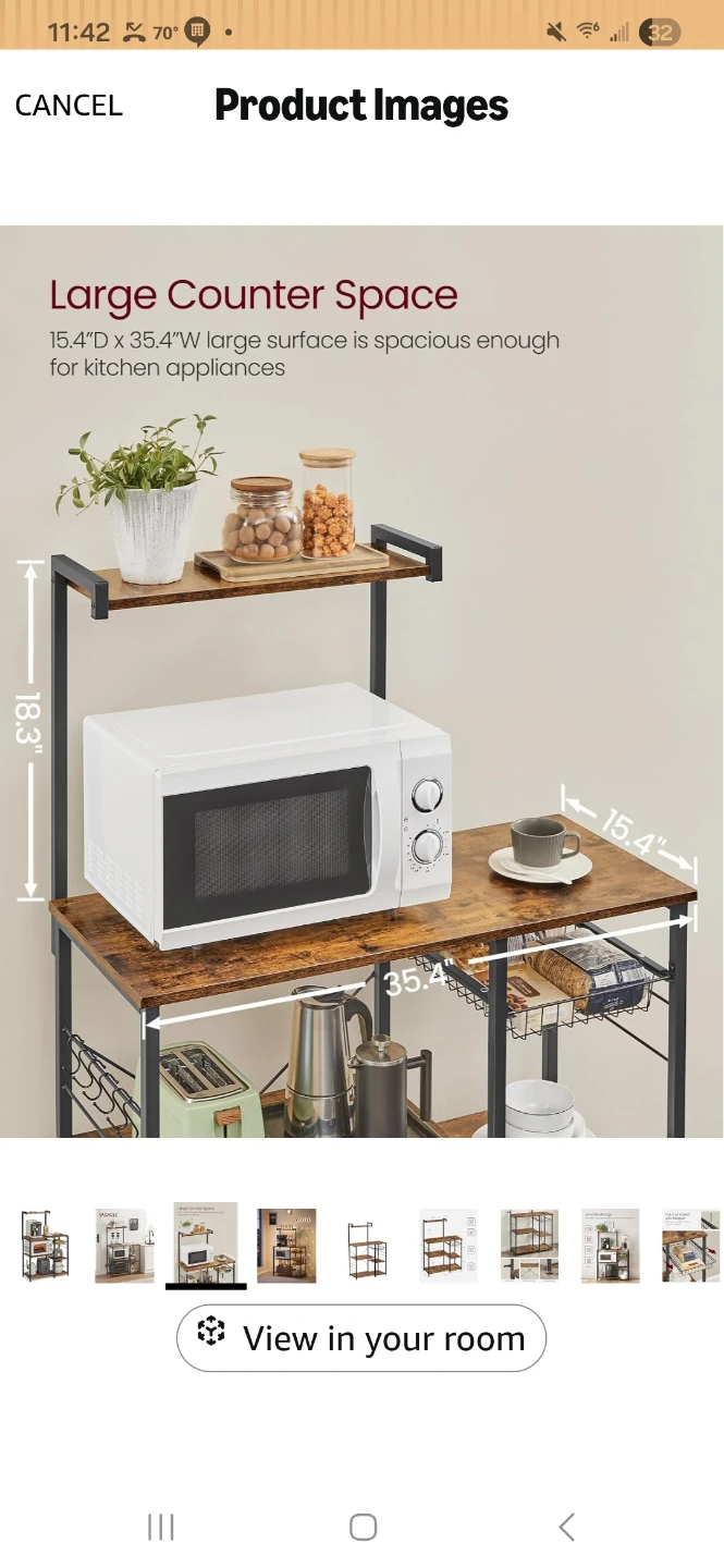Rustic Brown Kitchen Baker's Rack with Shelves - photo 3