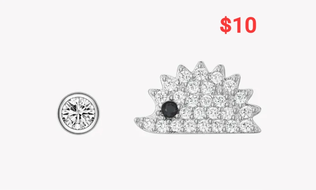 Hedgehog and Round Stud Earrings