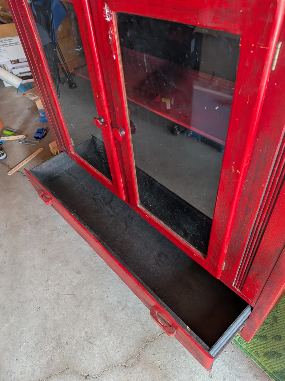Red Wooden Display Cabinet with Glass Doors - photo 2