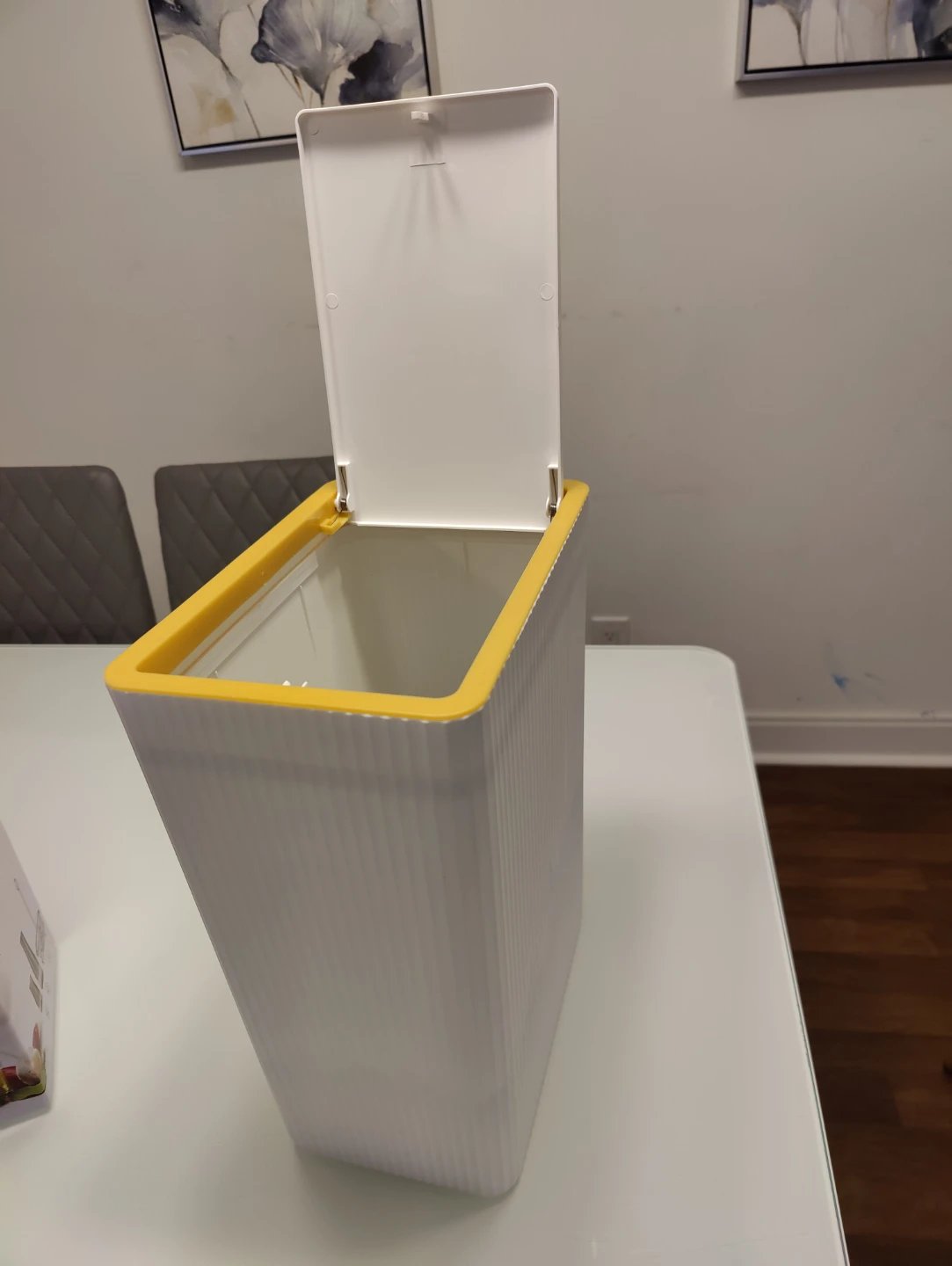 White Rectangular Trash Can with Yellow Trim - photo 2