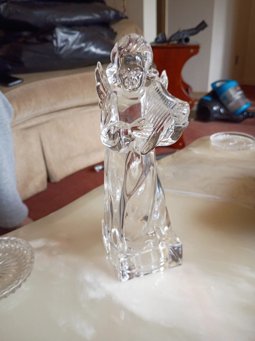 Clear Crystal Angel Figurine with Harp