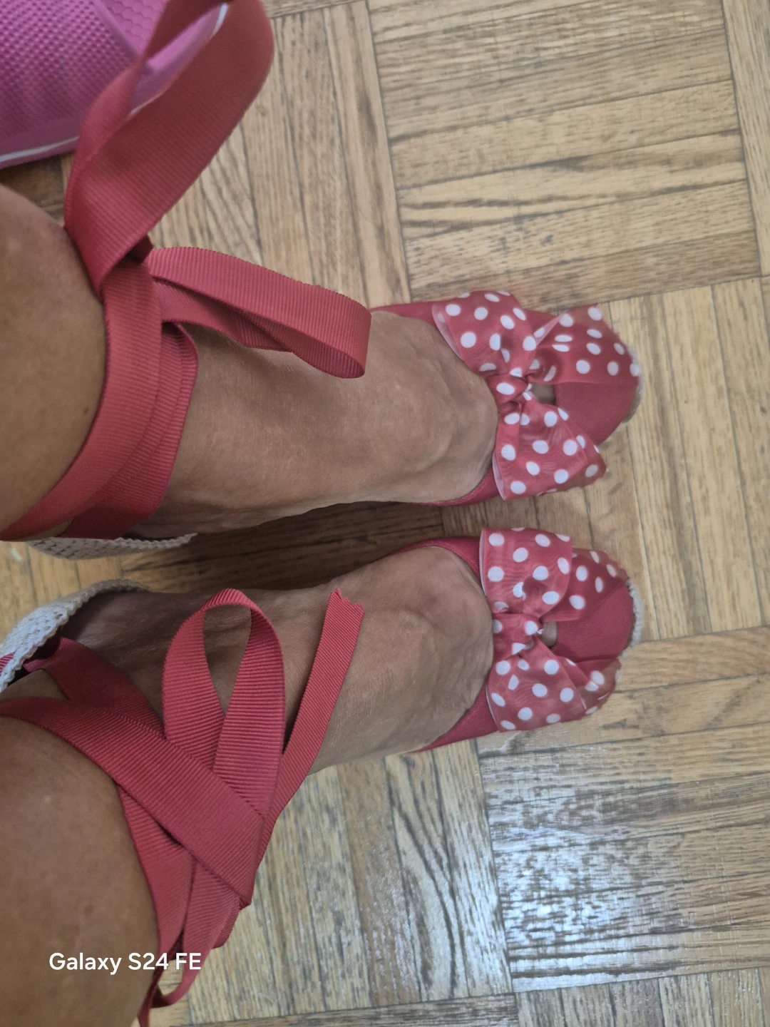 Red Polka Dot Wedge Espadrilles with Tie Ankle Straps