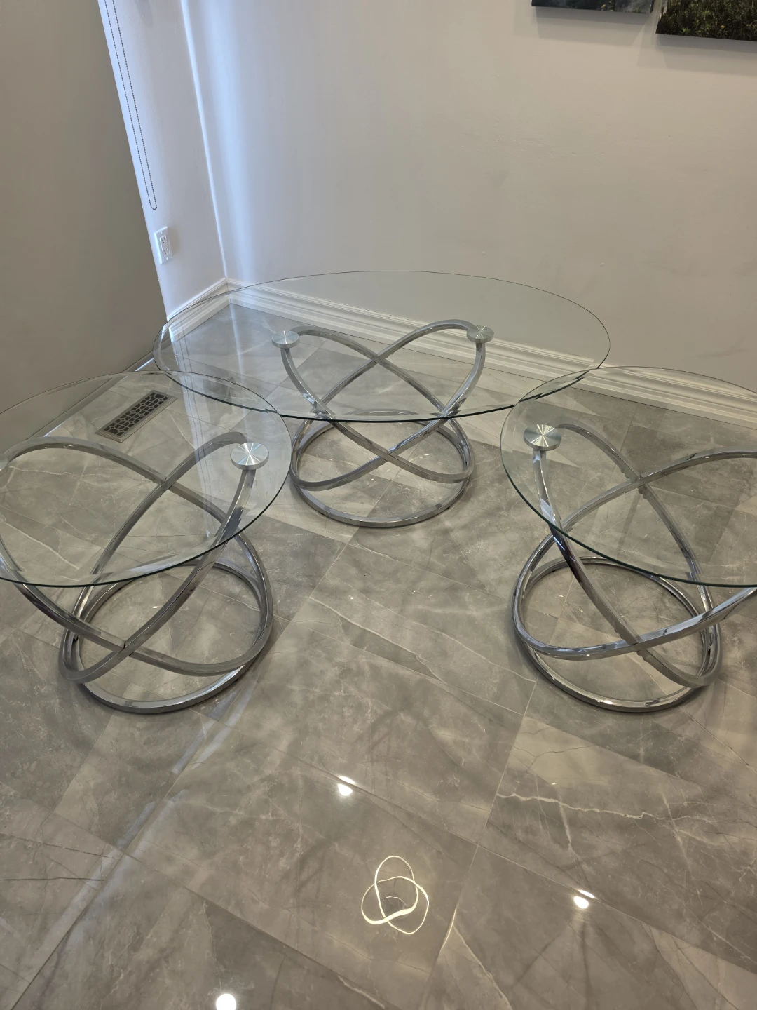 Glass and Chrome Nesting Coffee Tables Set