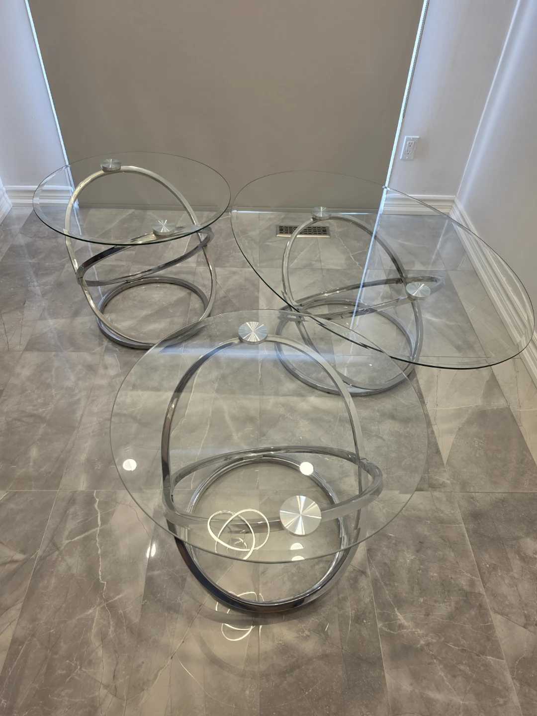 Glass and Chrome Nesting Coffee Tables Set - photo 2